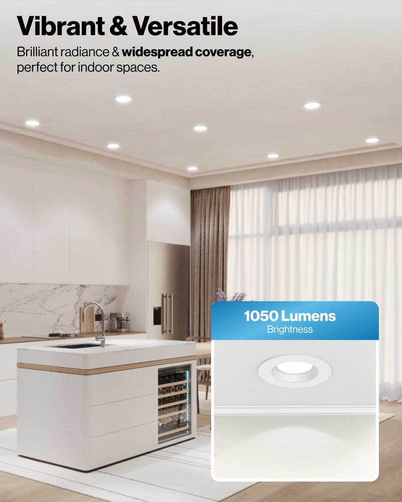Sunco Lighting سنكو 12 عبوة 6 بوصة ضوء LED مدمج، أضواء داونلايت قابلة للتعديل للسقف، حواف بفل، 1050 لومن، 13 واط (معادل 75 واط)، 6000 كيلفن ضوء النهار الفاخر، قابل للتعتيم، مصنف للرطوبة UL - Image 2